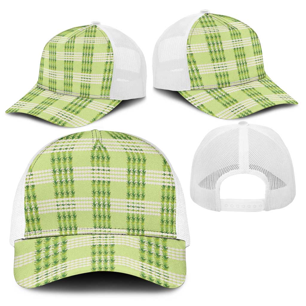 Aloha Hawaii Pakalana Pikake Lei Baseball Net Cap Palaka Inspired Hawaiian-plaid Pastel Green