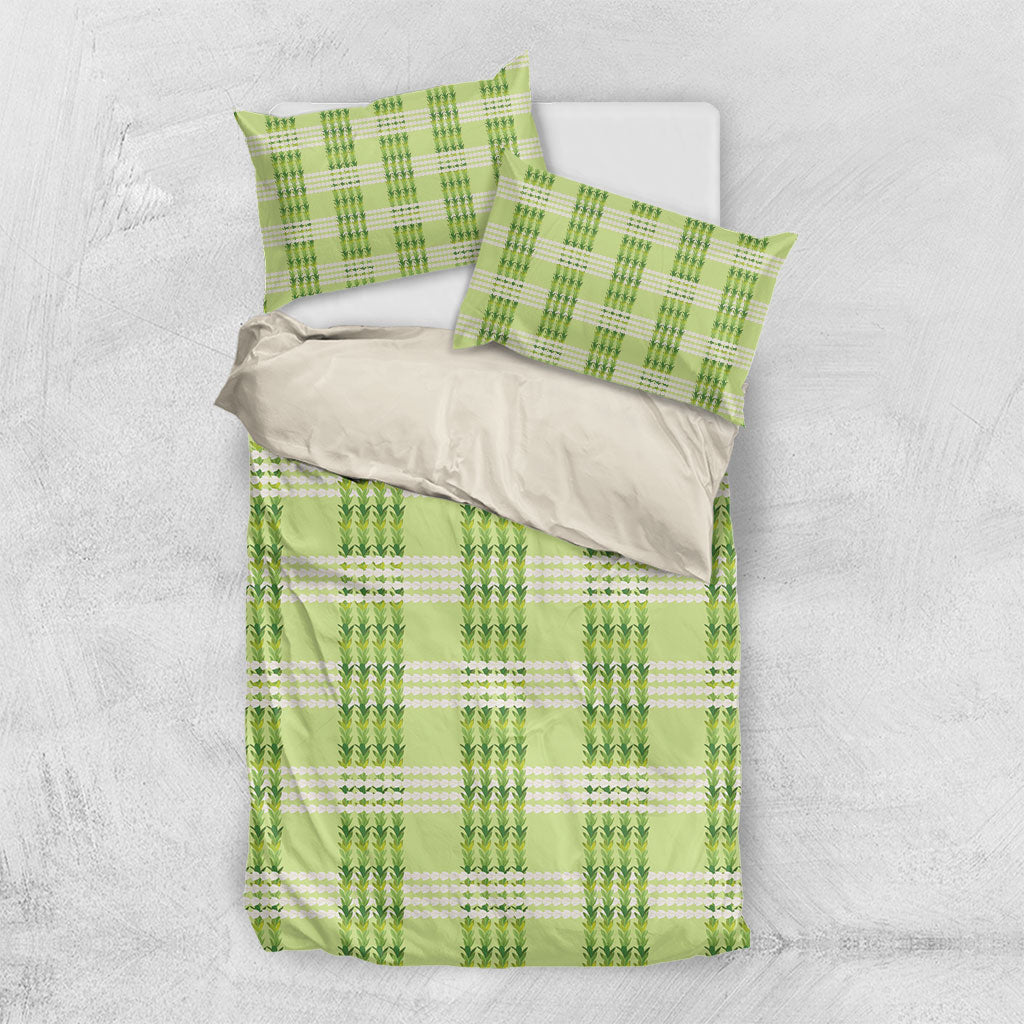 Aloha Hawaii Pakalana Pikake Lei Bedding Set Palaka Inspired Hawaiian-plaid Pastel Green