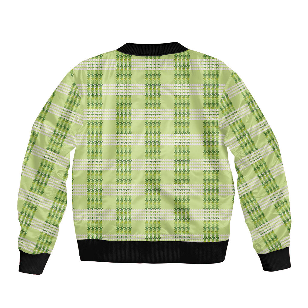 Aloha Hawaii Pakalana Pikake Lei Bomber Jacket Palaka Inspired Hawaiian-plaid Pastel Green