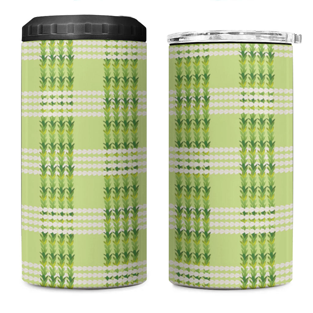 Aloha Hawaii Pakalana Pikake Lei 4 in 1 Can Cooler Tumbler Palaka Inspired Hawaiian-plaid Pastel Green LT14 One Size: 16 oz Green - Polynesian Pride