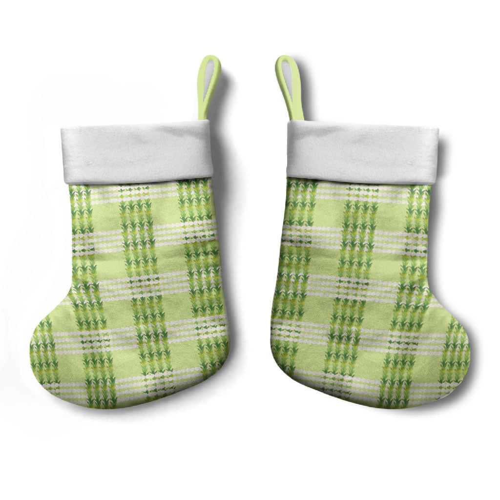 Aloha Hawaii Pakalana Pikake Lei Christmas Stocking Palaka Inspired Hawaiian-plaid Pastel Green