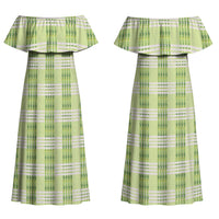 Aloha Hawaii Pakalana Pikake Lei Couples Matching Off Shoulder Maxi Dress and Hawaiian Shirt Palaka Inspired Hawaiian-plaid Pastel Green