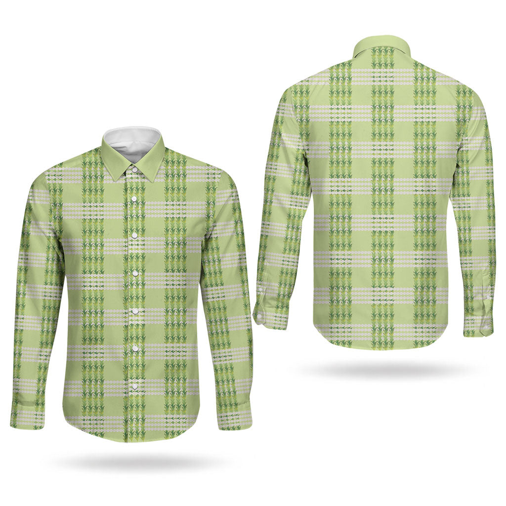Aloha Hawaii Pakalana Pikake Lei Couples Matching Off Shoulder Maxi Dress and Long Sleeve Button Shirt Palaka Inspired Hawaiian-plaid Pastel Green
