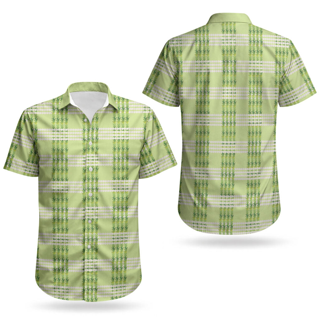 Aloha Hawaii Pakalana Pikake Lei Couples Matching Off The Shoulder Long Sleeve Dress and Hawaiian Shirt Palaka Inspired Hawaiian-plaid Pastel Green