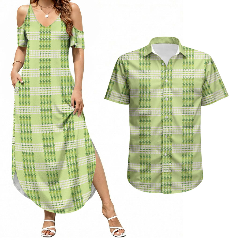Aloha Hawaii Pakalana Pikake Lei Couples Matching Summer Maxi Dress and Hawaiian Shirt Palaka Inspired Hawaiian-plaid Pastel Green LT14 Green - Polynesian Pride