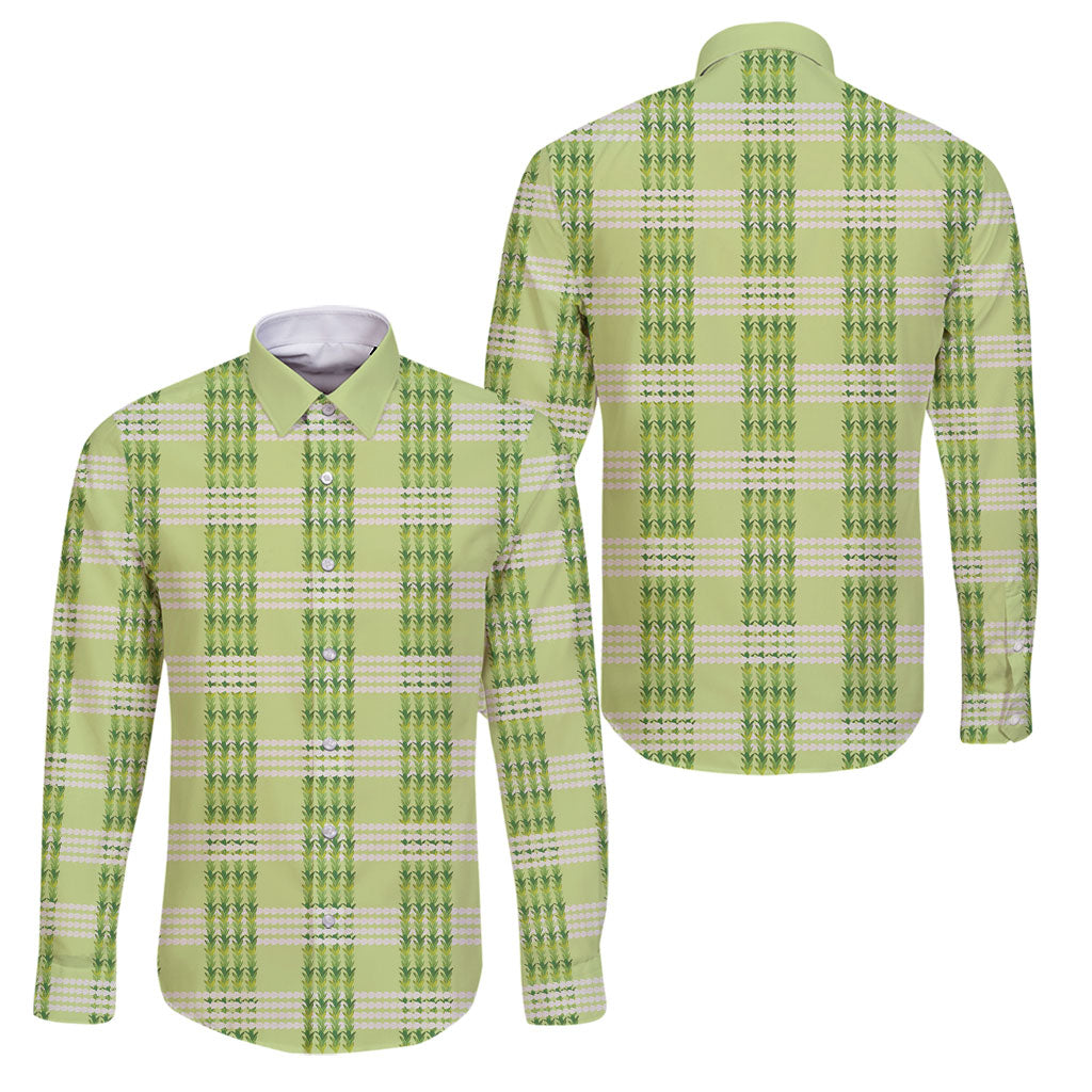 Aloha Hawaii Pakalana Pikake Lei Family Matching Long Sleeve Bodycon Dress and Hawaiian Shirt Palaka Inspired Hawaiian-plaid Pastel Green