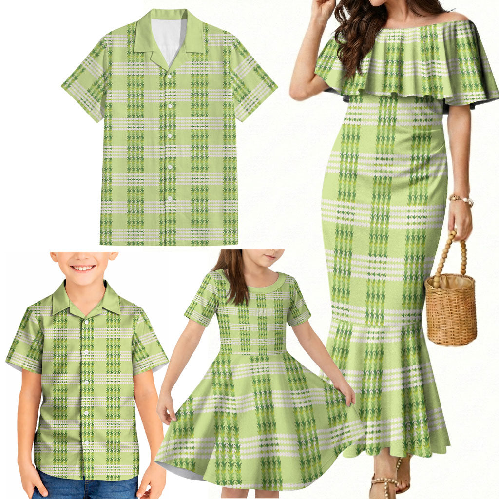 Aloha Hawaii Pakalana Pikake Lei Family Matching Mermaid Dress and Hawaiian Shirt Palaka Inspired Hawaiian-plaid Pastel Green LT14 - Polynesian Pride