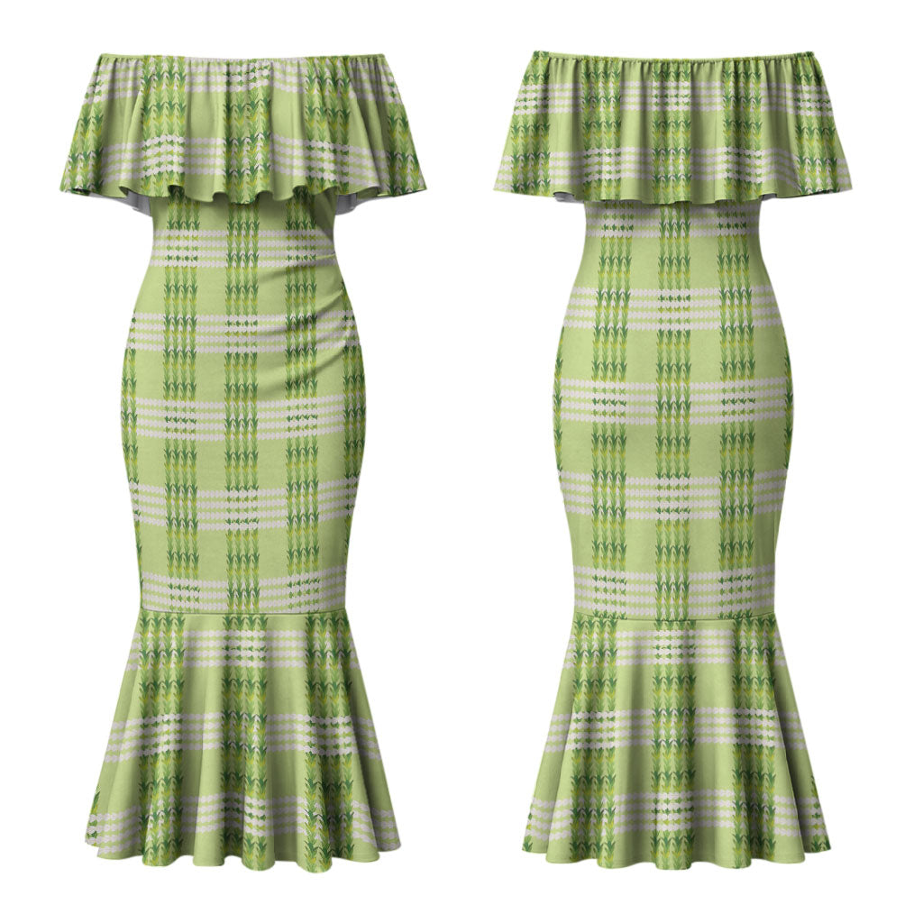 Aloha Hawaii Pakalana Pikake Lei Family Matching Mermaid Dress and Hawaiian Shirt Palaka Inspired Hawaiian-plaid Pastel Green