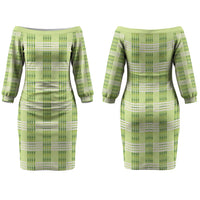 Aloha Hawaii Pakalana Pikake Lei Family Matching Off The Shoulder Long Sleeve Dress and Hawaiian Shirt Palaka Inspired Hawaiian-plaid Pastel Green