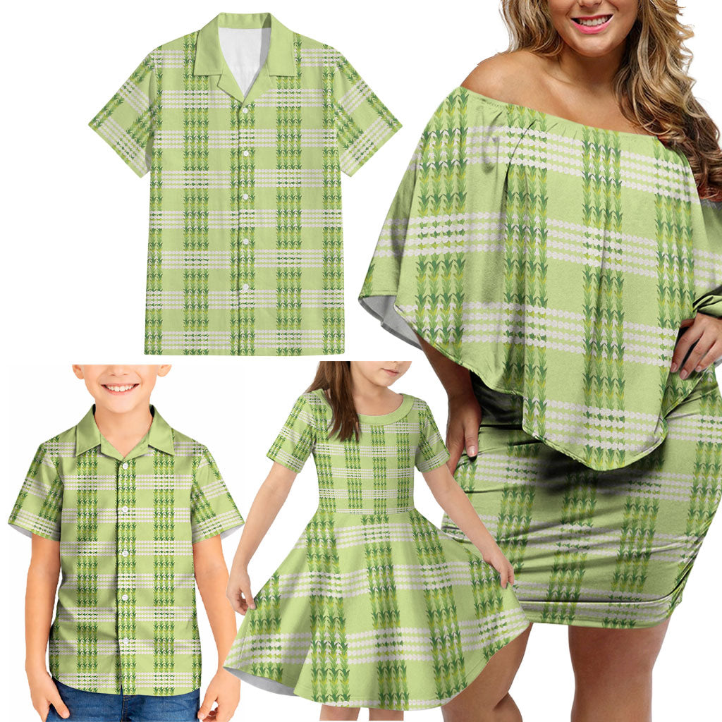 Aloha Hawaii Pakalana Pikake Lei Family Matching Off Shoulder Short Dress and Hawaiian Shirt Palaka Inspired Hawaiian-plaid Pastel Green LT14 - Polynesian Pride