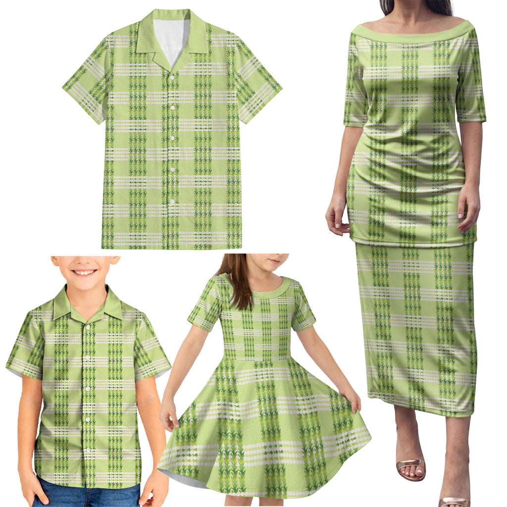 Aloha Hawaii Pakalana Pikake Lei Family Matching Puletasi and Hawaiian Shirt Palaka Inspired Hawaiian-plaid Pastel Green LT14 - Polynesian Pride