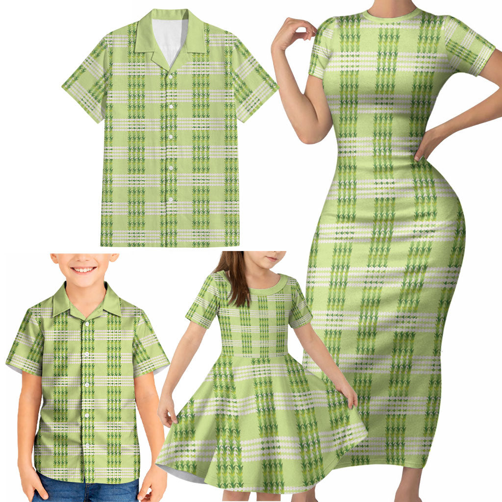 Aloha Hawaii Pakalana Pikake Lei Family Matching Short Sleeve Bodycon Dress and Hawaiian Shirt Palaka Inspired Hawaiian-plaid Pastel Green LT14 - Polynesian Pride
