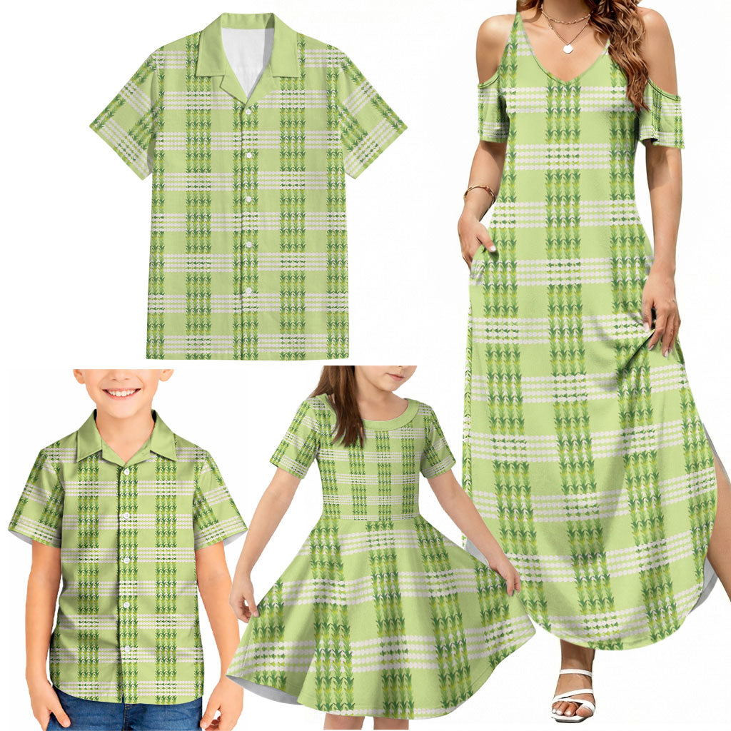 Aloha Hawaii Pakalana Pikake Lei Family Matching Summer Maxi Dress and Hawaiian Shirt Palaka Inspired Hawaiian-plaid Pastel Green LT14 - Polynesian Pride