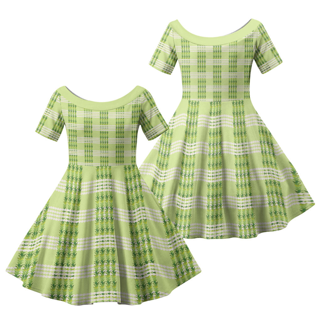 Aloha Hawaii Pakalana Pikake Lei Family Matching Summer Maxi Dress and Hawaiian Shirt Palaka Inspired Hawaiian-plaid Pastel Green