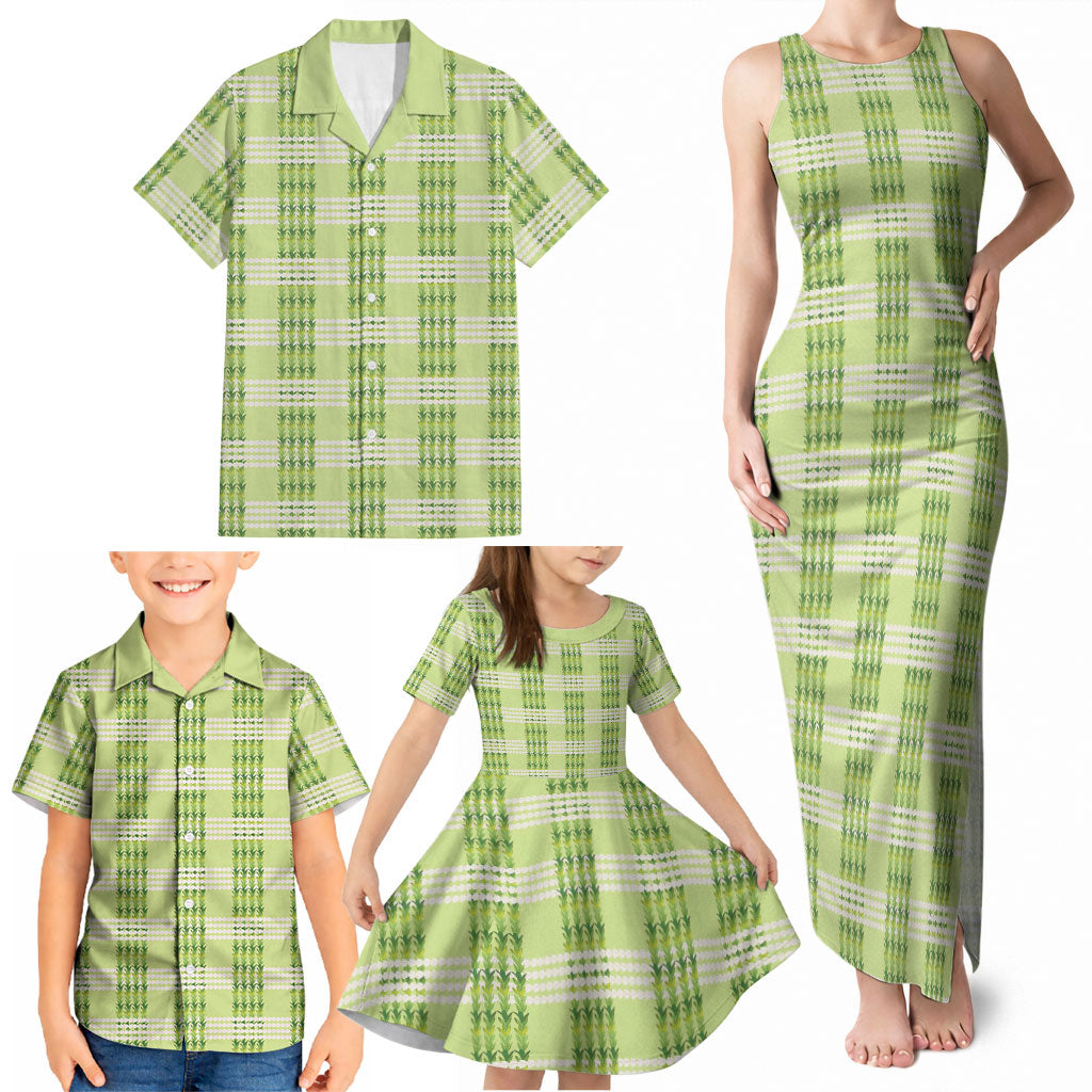 Aloha Hawaii Pakalana Pikake Lei Family Matching Tank Maxi Dress and Hawaiian Shirt Palaka Inspired Hawaiian-plaid Pastel Green LT14 - Polynesian Pride