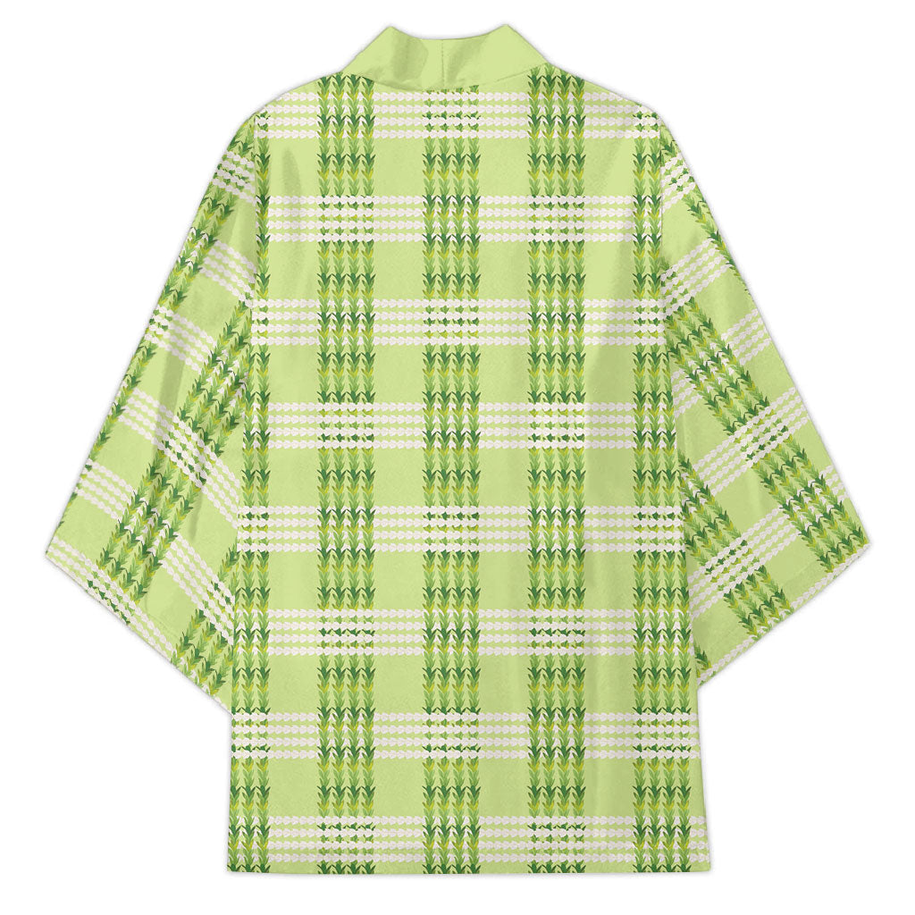 Aloha Hawaii Pakalana Pikake Lei Kimono Palaka Inspired Hawaiian-plaid Pastel Green