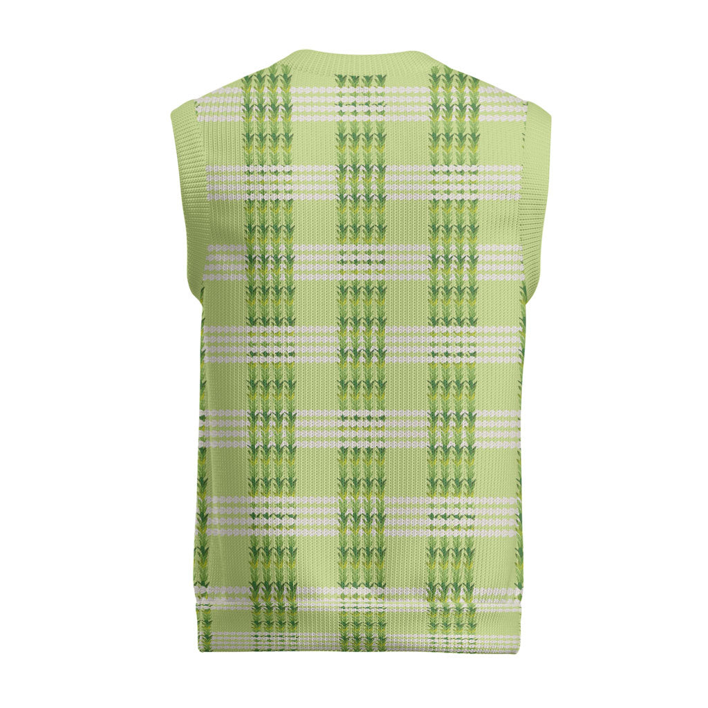 Aloha Hawaii Pakalana Pikake Lei Christmas Knitted V-Neck Vest Palaka Inspired Hawaiian-plaid Pastel Green