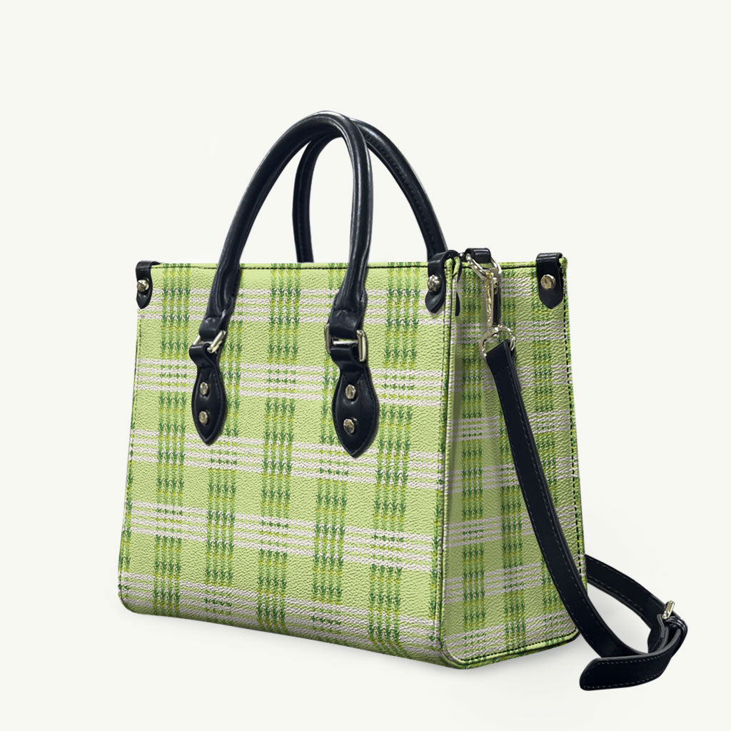 Aloha Hawaii Pakalana Pikake Lei Leather Bag Palaka Inspired Hawaiian-plaid Pastel Green LT14 Green - Polynesian Pride
