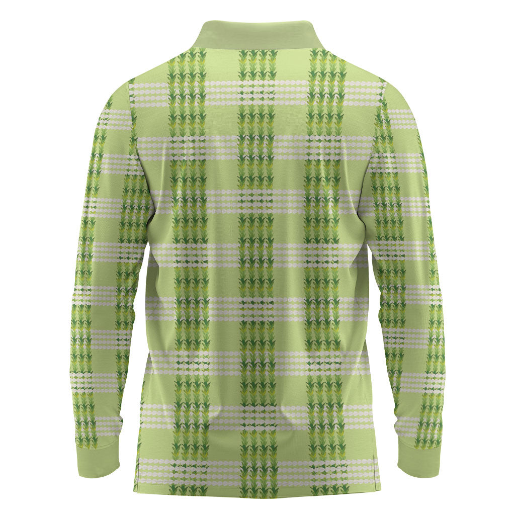 Aloha Hawaii Pakalana Pikake Lei Long Sleeve Polo Shirt Palaka Inspired Hawaiian-plaid Pastel Green