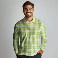 Aloha Hawaii Pakalana Pikake Lei Long Sleeve Polo Shirt Palaka Inspired Hawaiian-plaid Pastel Green