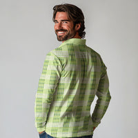 Aloha Hawaii Pakalana Pikake Lei Long Sleeve Polo Shirt Palaka Inspired Hawaiian-plaid Pastel Green