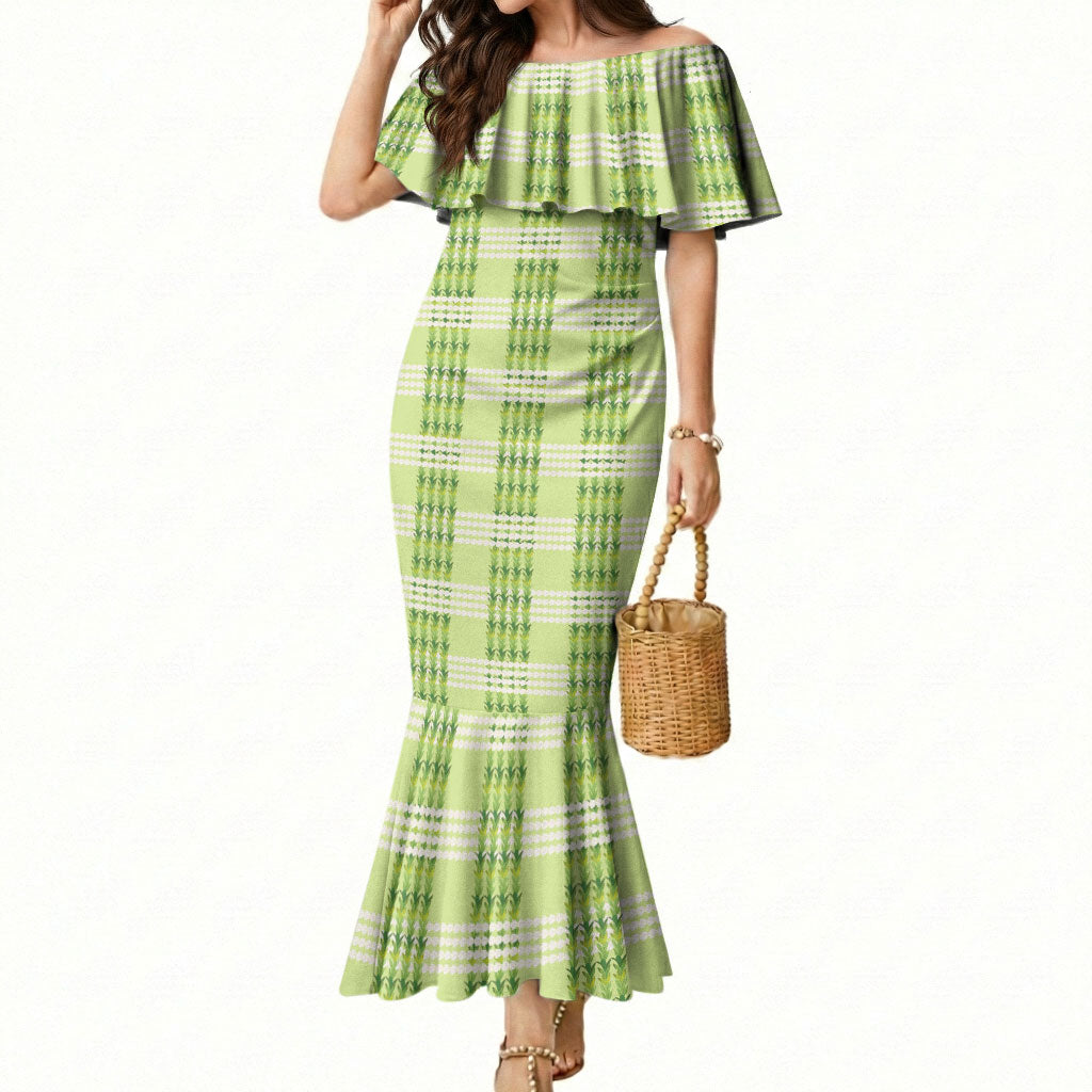 Aloha Hawaii Pakalana Pikake Lei Mermaid Dress Palaka Inspired Hawaiian-plaid Pastel Green