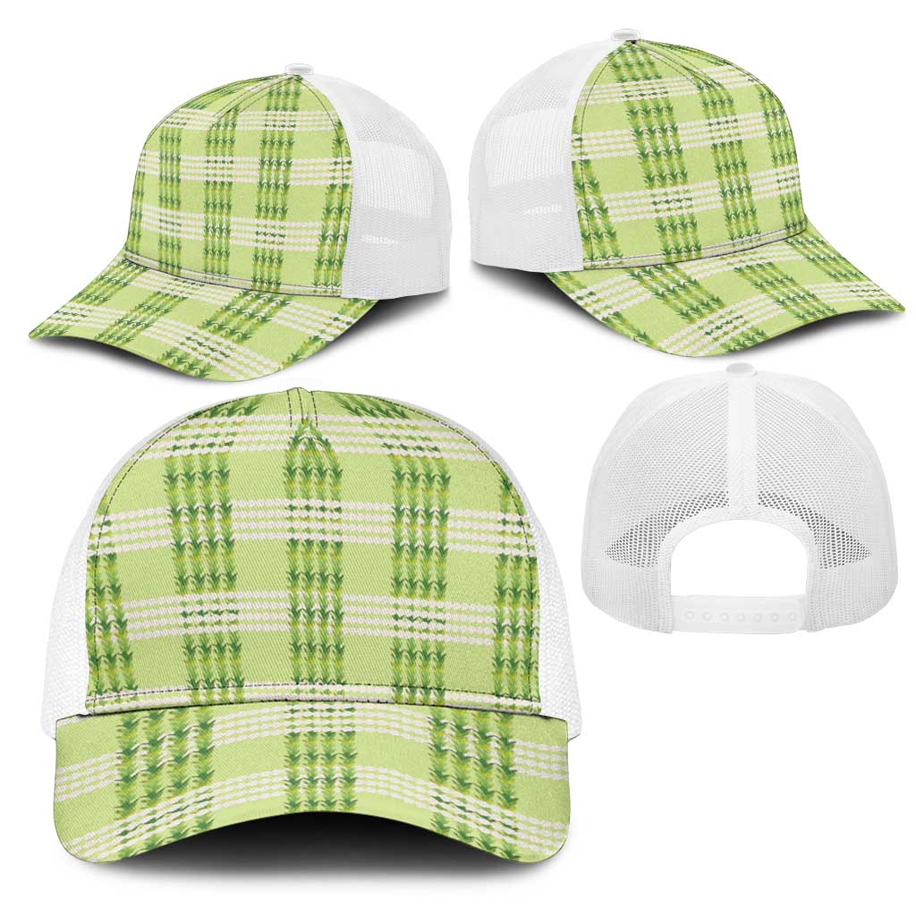 Aloha Hawaii Pakalana Pikake Lei Mesh Trucker Cap Palaka Inspired Hawaiian-plaid Pastel Green