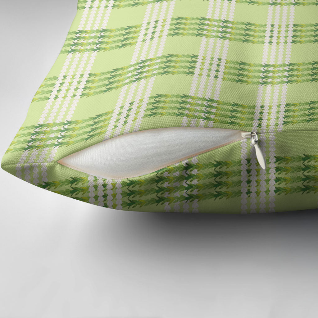 Aloha Hawaii Pakalana Pikake Lei Pillow Cover Palaka Inspired Hawaiian-plaid Pastel Green