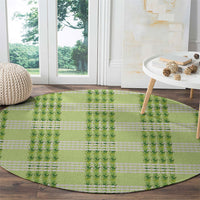 Aloha Hawaii Pakalana Pikake Lei Round Carpet Palaka Inspired Hawaiian-plaid Pastel Green