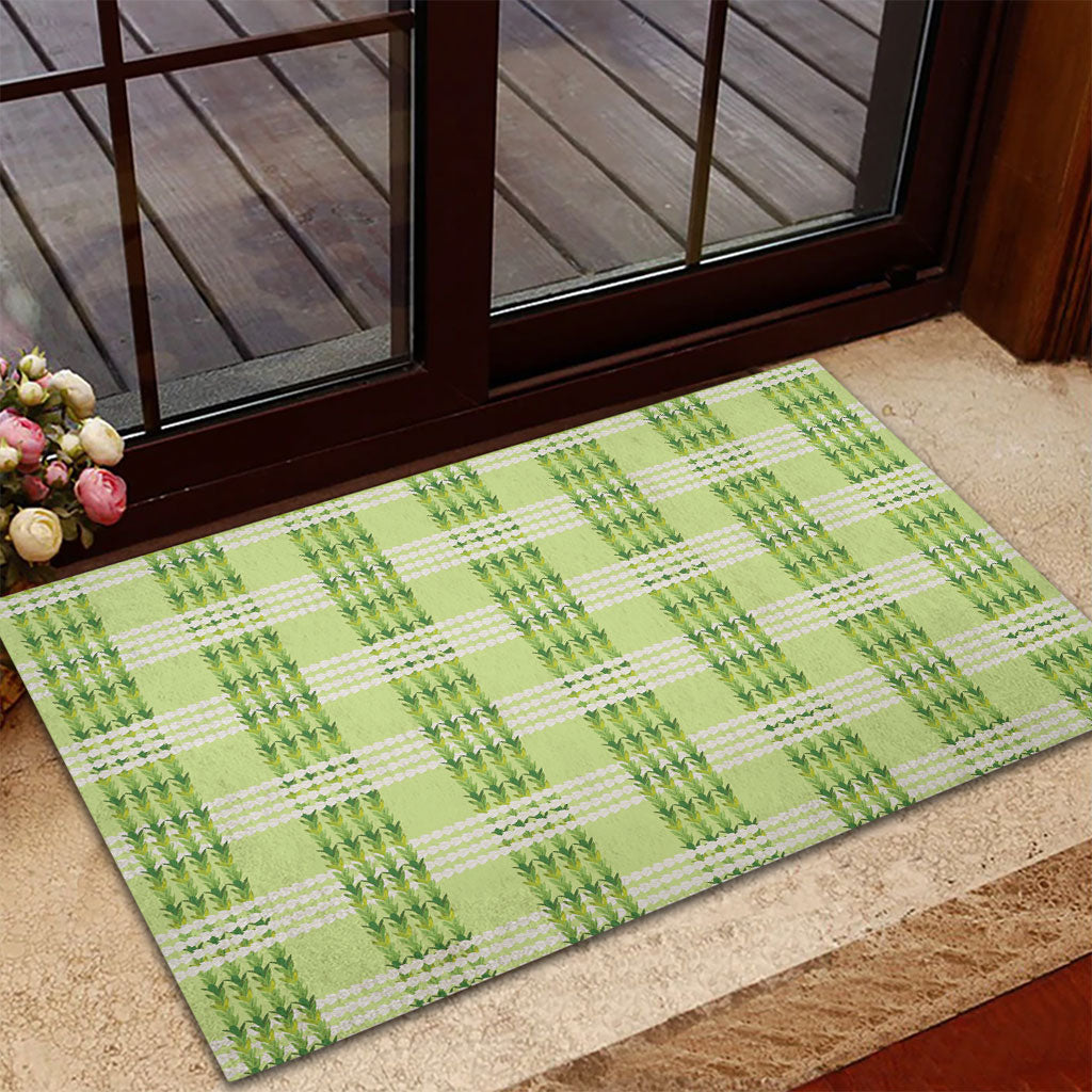 Aloha Hawaii Pakalana Pikake Lei Rubber Doormat Palaka Inspired Hawaiian-plaid Pastel Green