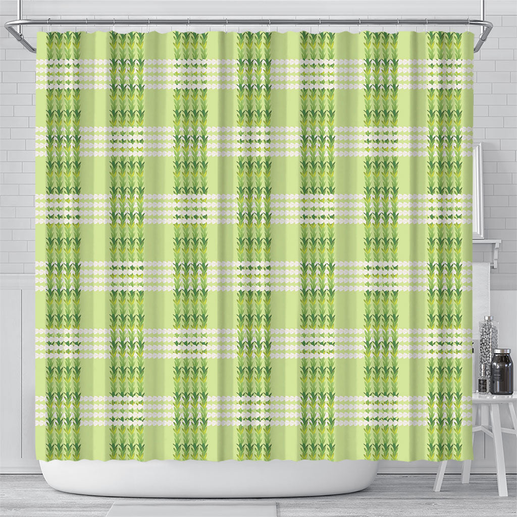 Aloha Hawaii Pakalana Pikake Lei Shower Curtain Palaka Inspired Hawaiian-plaid Pastel Green