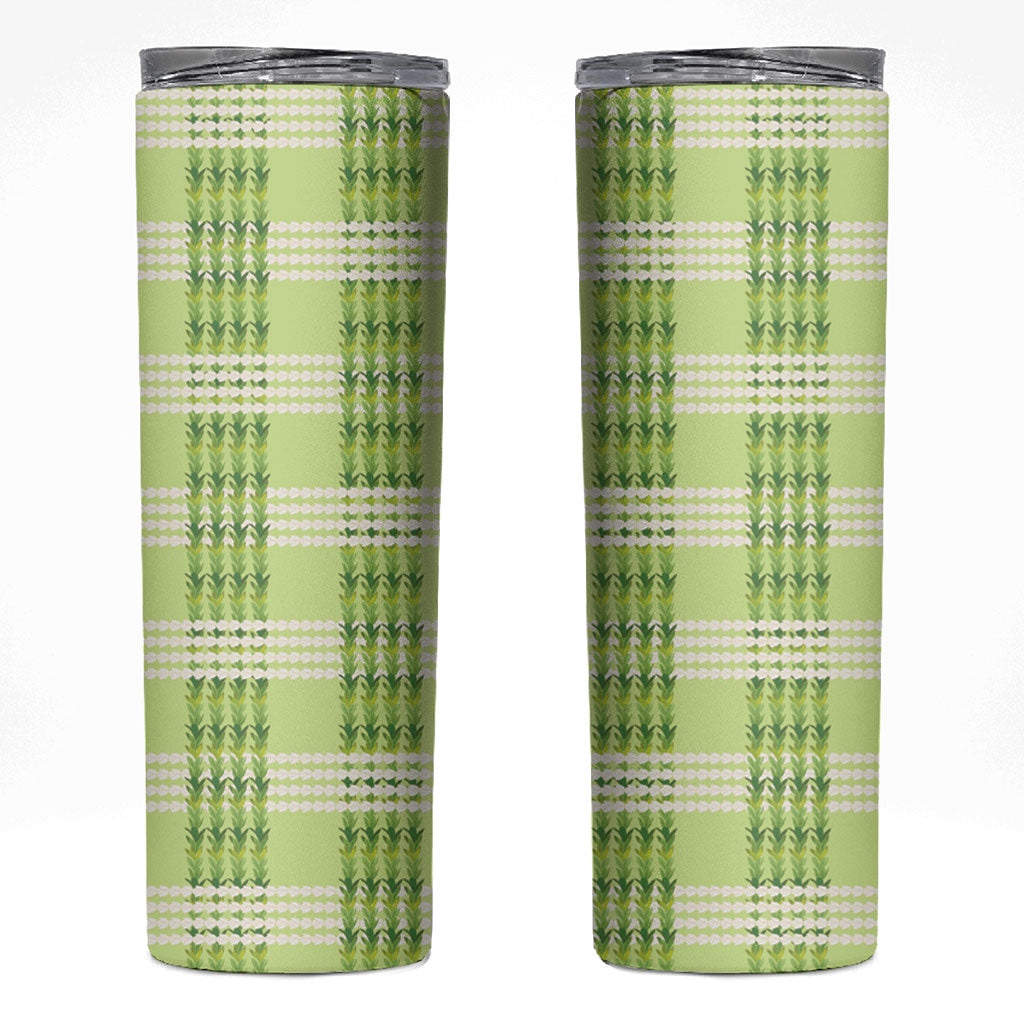 Aloha Hawaii Pakalana Pikake Lei Skinny Tumbler Palaka Inspired Hawaiian-plaid Pastel Green LT14 Green - Polynesian Pride