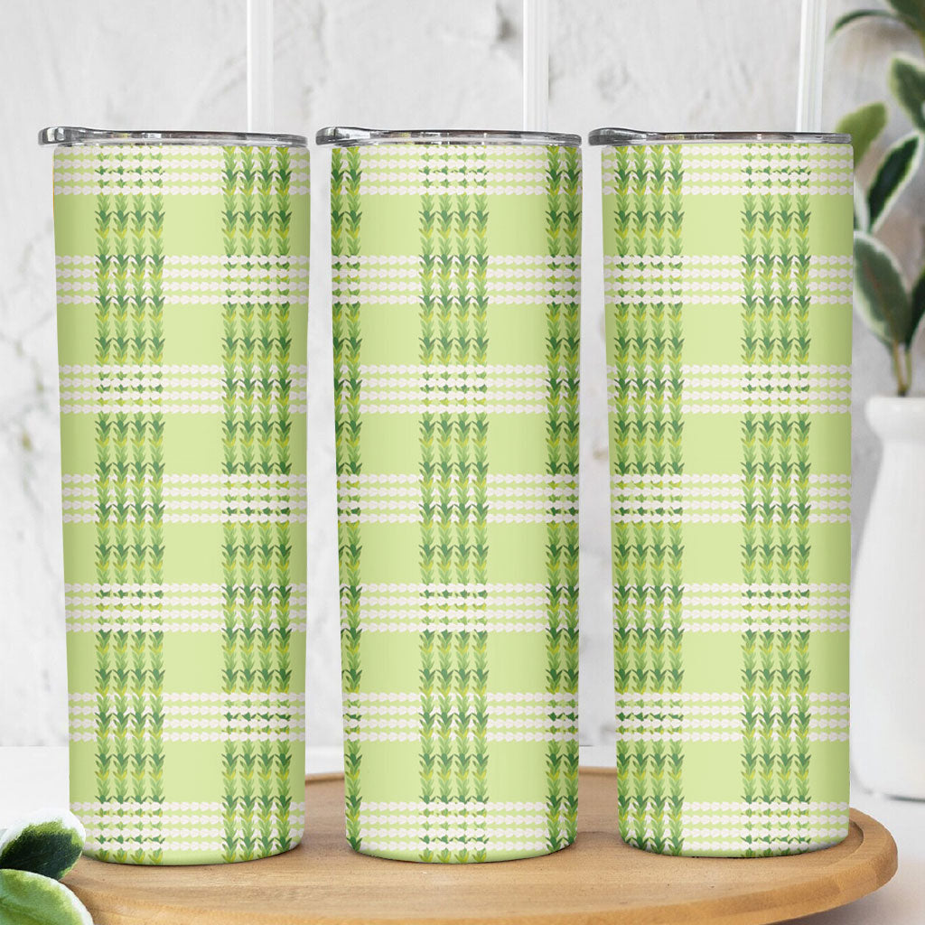 Aloha Hawaii Pakalana Pikake Lei Skinny Tumbler Palaka Inspired Hawaiian-plaid Pastel Green