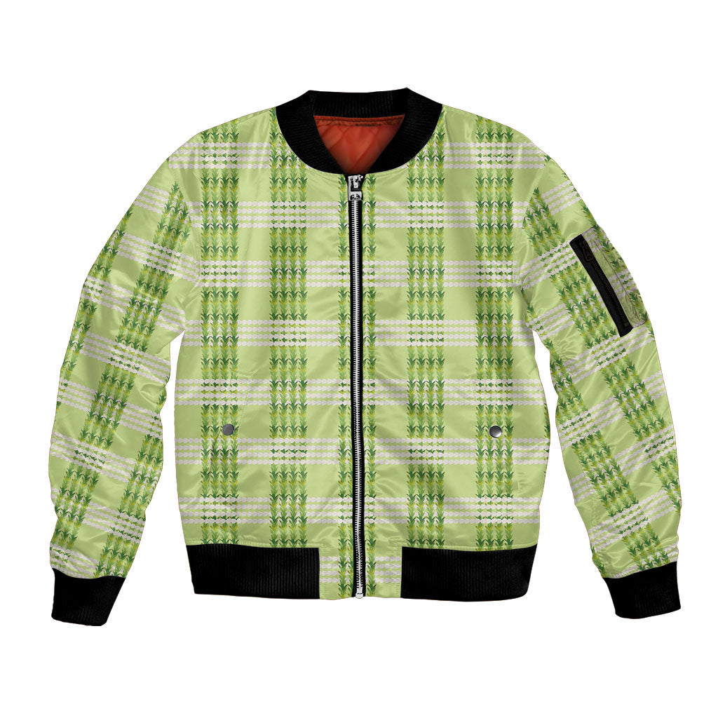 Aloha Hawaii Pakalana Pikake Lei Sleeve Zip Bomber Jacket Palaka Inspired Hawaiian-plaid Pastel Green