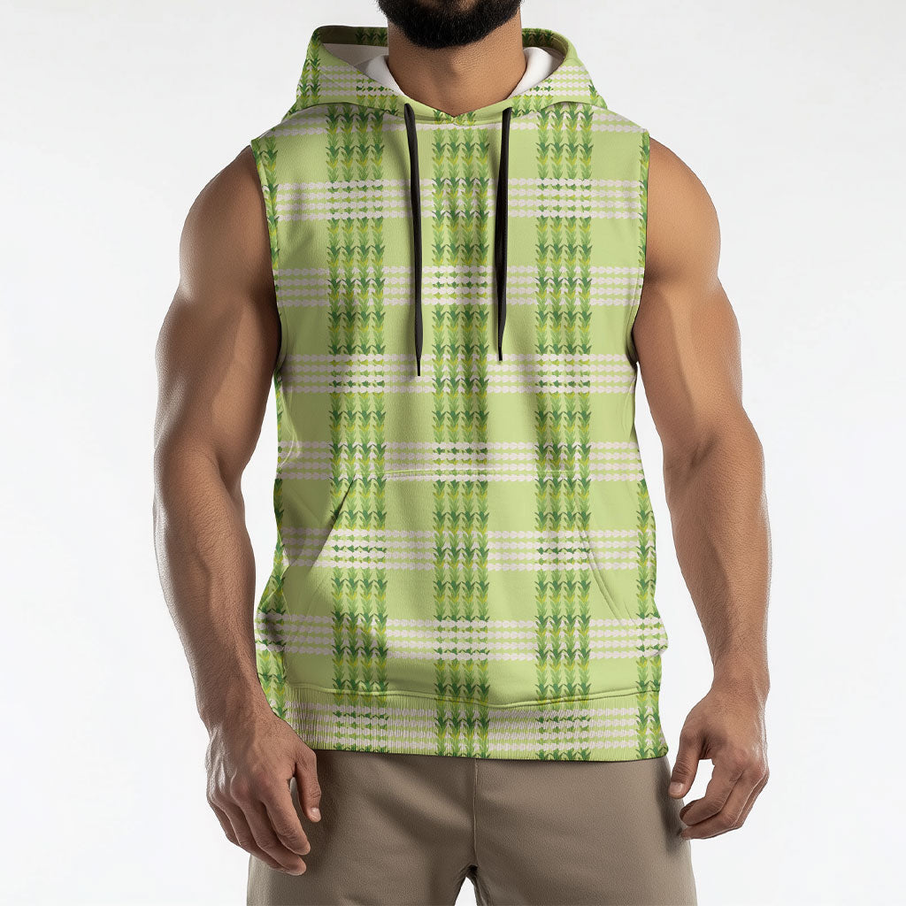 Aloha Hawaii Pakalana Pikake Lei Sleeveless Hoodie Palaka Inspired Hawaiian-plaid Pastel Green