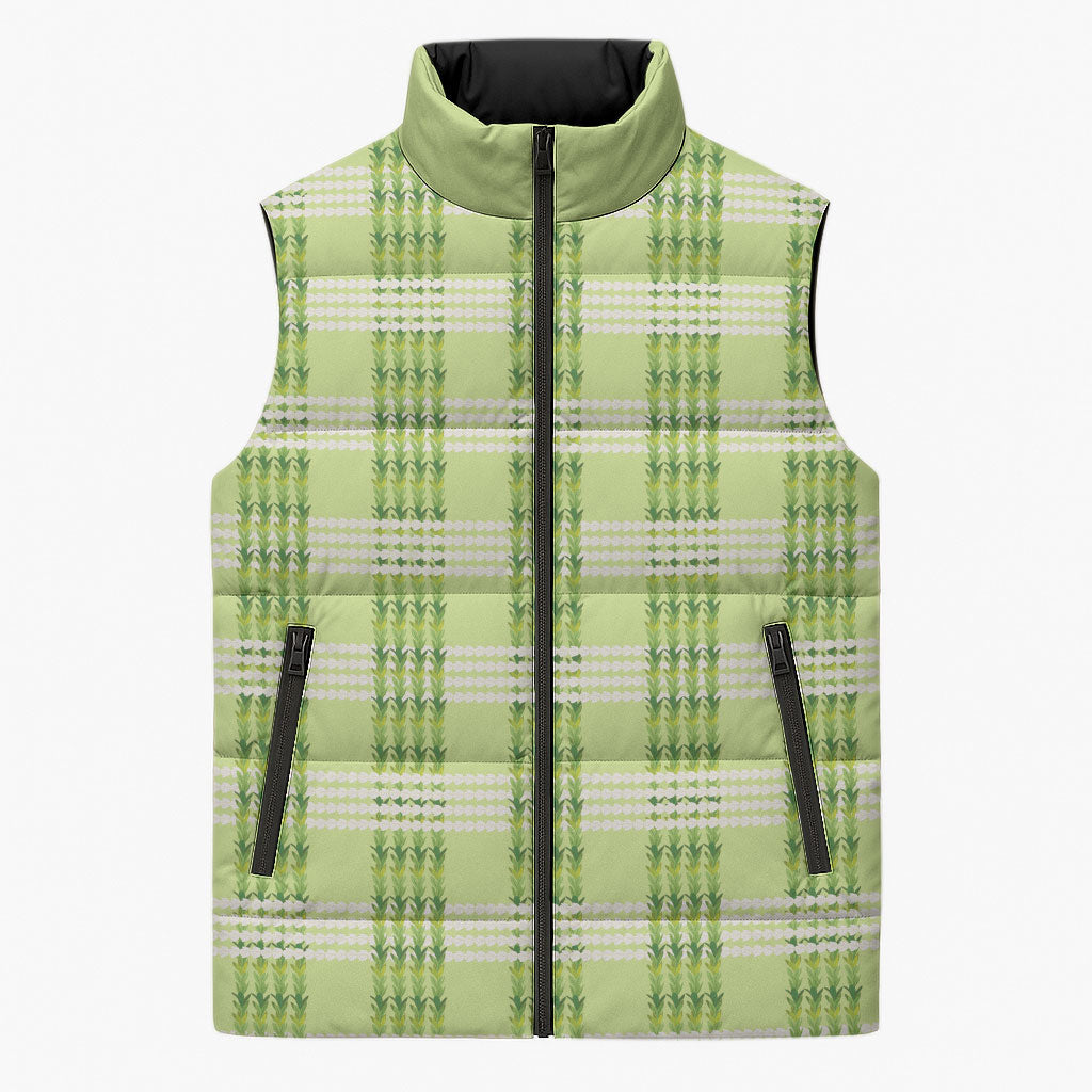 Aloha Hawaii Pakalana Pikake Lei Sleeveless Puffer Jacket Palaka Inspired Hawaiian-plaid Pastel Green
