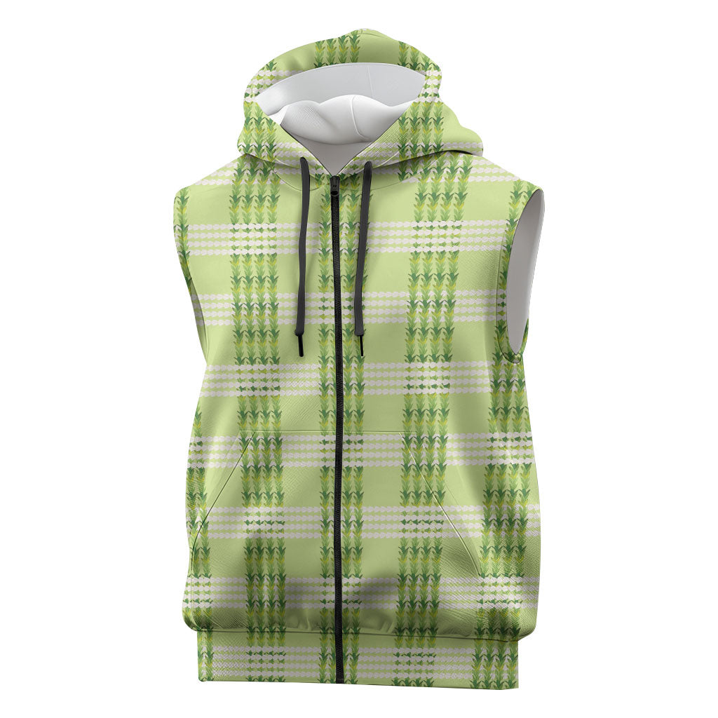 Aloha Hawaii Pakalana Pikake Lei Sleeveless Zip Hoodie Palaka Inspired Hawaiian-plaid Pastel Green