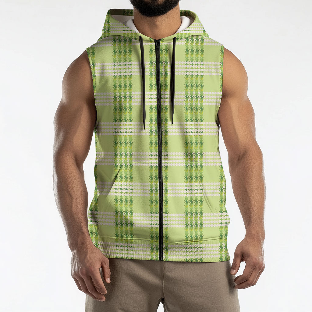 Aloha Hawaii Pakalana Pikake Lei Sleeveless Zip Hoodie Palaka Inspired Hawaiian-plaid Pastel Green