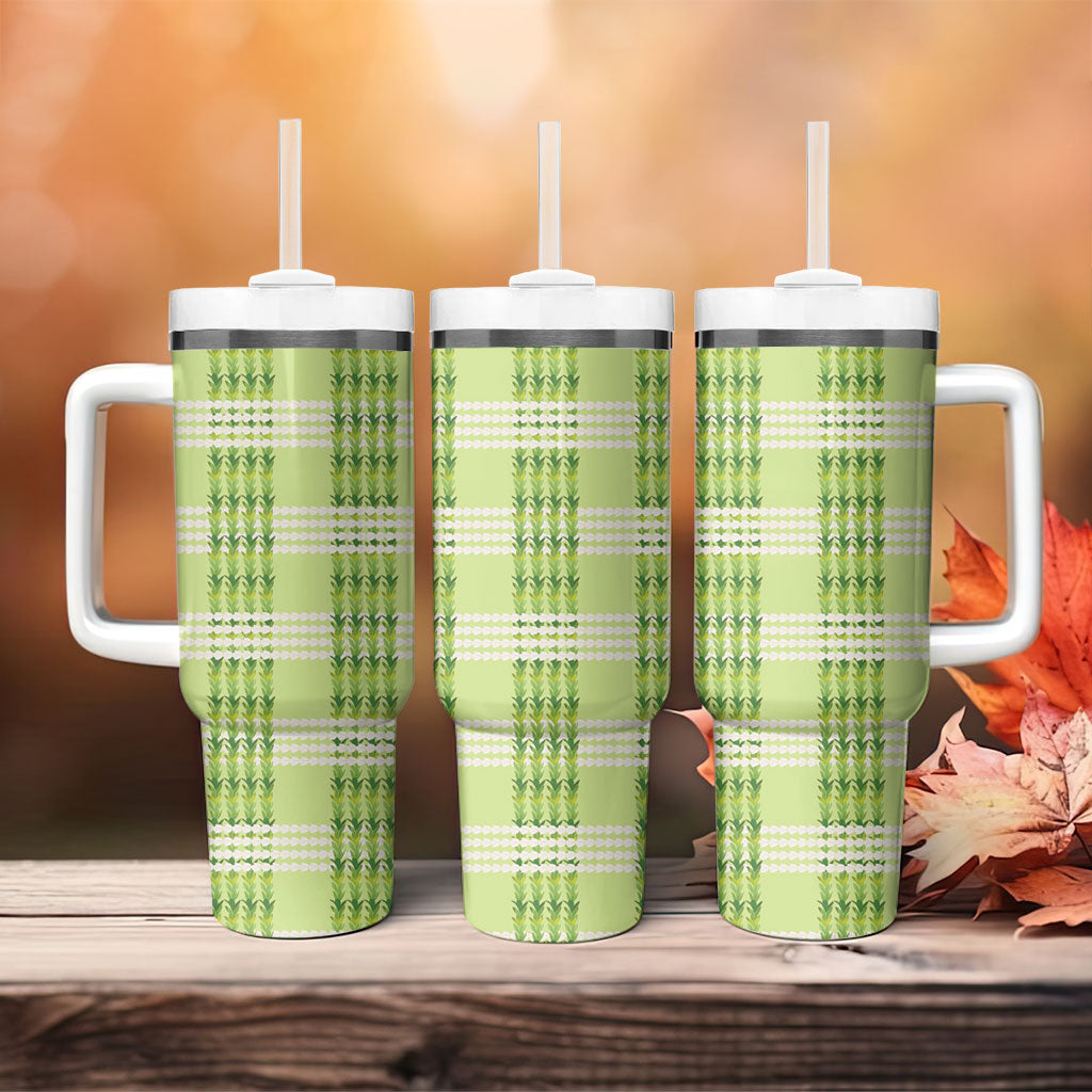 Aloha Hawaii Pakalana Pikake Lei Tumbler With Handle Palaka Inspired Hawaiian-plaid Pastel Green