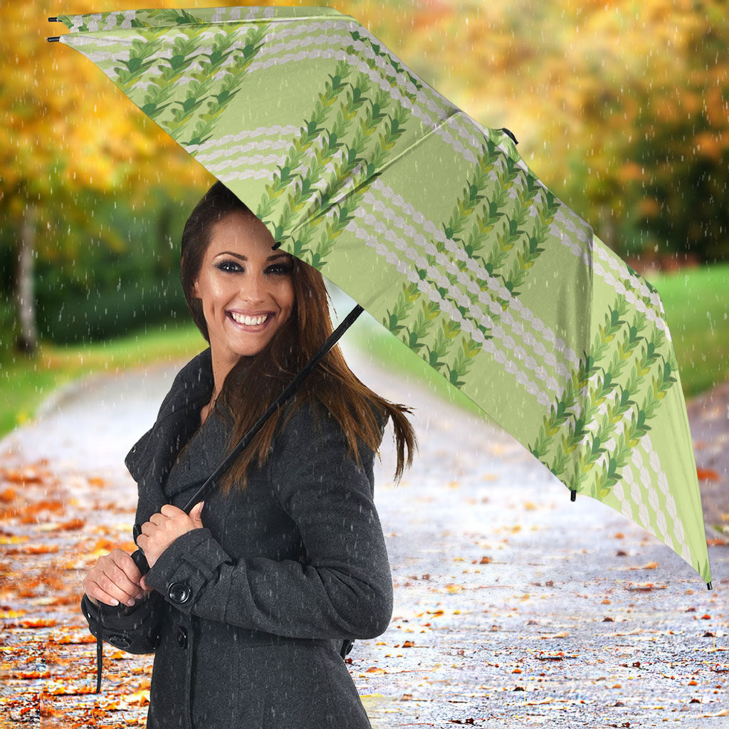 Aloha Hawaii Pakalana Pikake Lei Umbrella Palaka Inspired Hawaiian-plaid Pastel Green