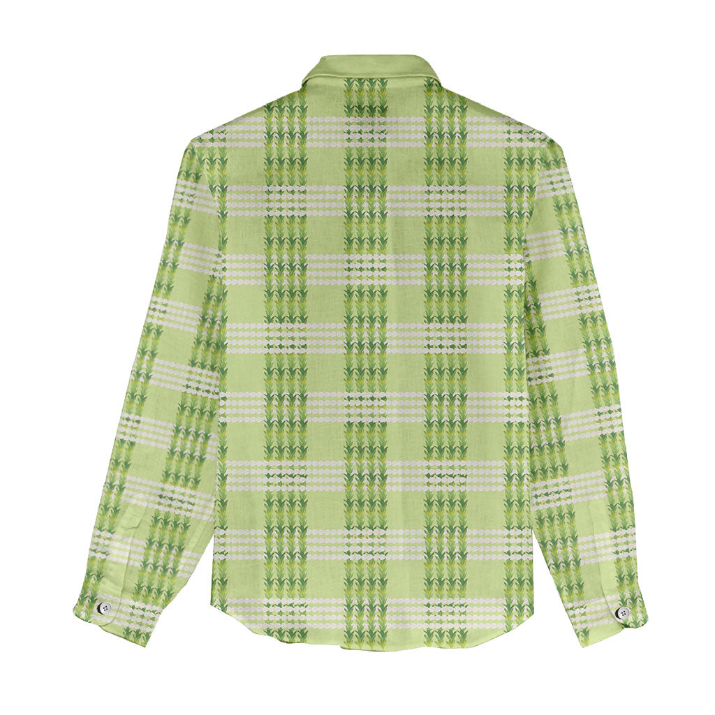 Aloha Hawaii Pakalana Pikake Lei Women Casual Shirt Palaka Inspired Hawaiian-plaid Pastel Green