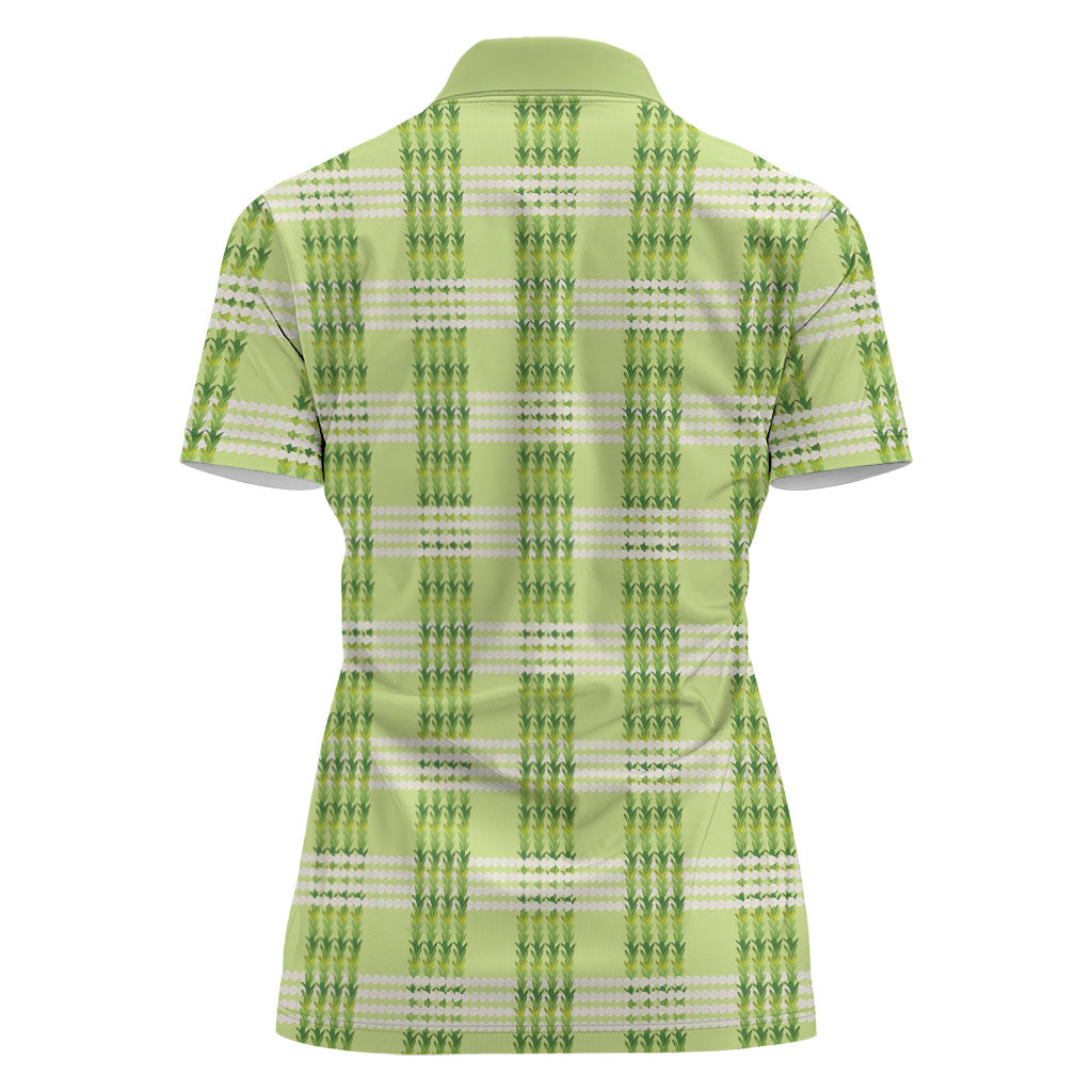 Aloha Hawaii Pakalana Pikake Lei Women Polo Shirt Palaka Inspired Hawaiian-plaid Pastel Green