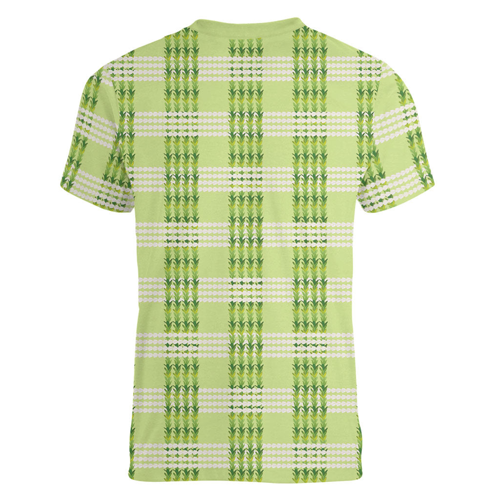Aloha Hawaii Pakalana Pikake Lei Women V-Neck T-Shirt Palaka Inspired Hawaiian-plaid Pastel Green
