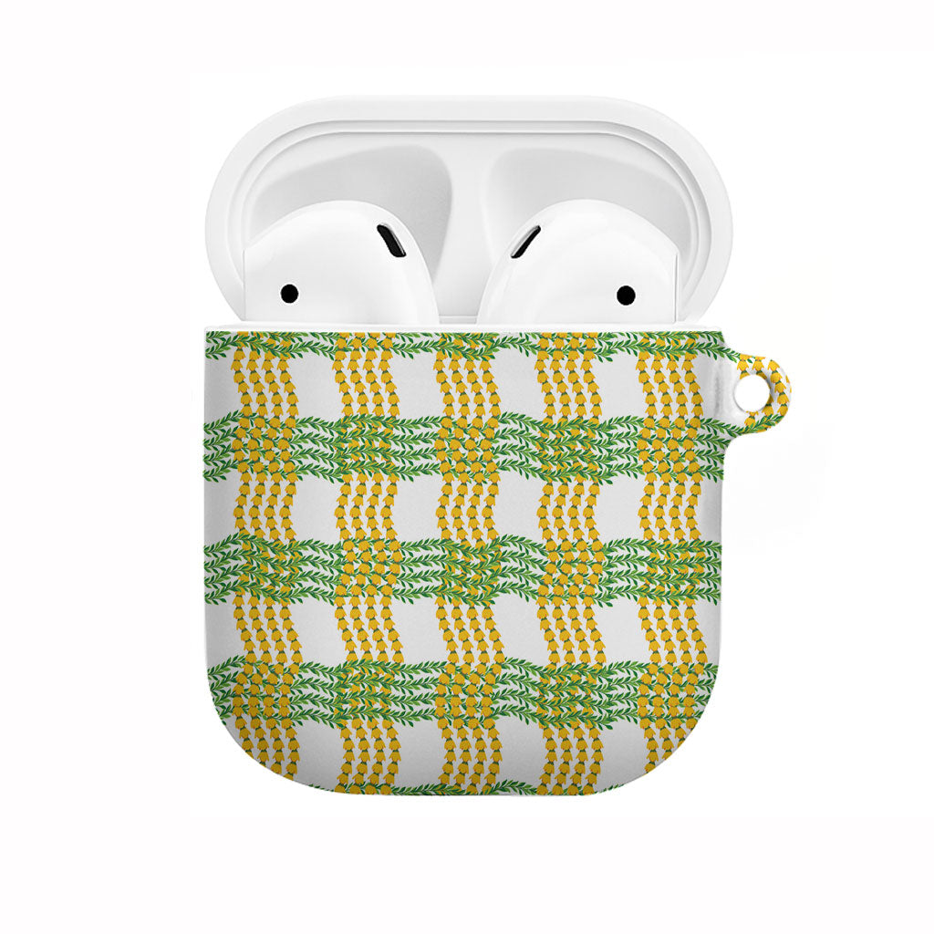 Aloha Hawaii Ilima Maile Lei AirPods Case Palaka Inspired Hawaiian-plaid White