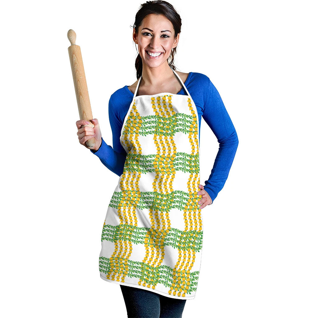 Aloha Hawaii Ilima Maile Lei Apron Palaka Inspired Hawaiian-plaid White