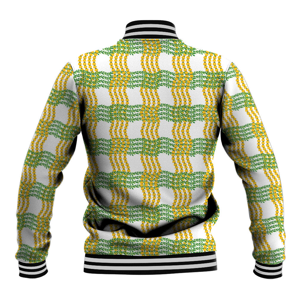 Aloha Hawaii Ilima Maile Lei Baseball Jacket Palaka Inspired Hawaiian-plaid White