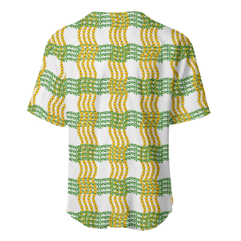 Aloha Hawaii Ilima Maile Lei Baseball Jersey Palaka Inspired Hawaiian-plaid White