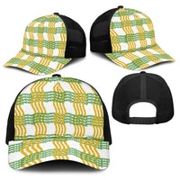 Aloha Hawaii Ilima Maile Lei Baseball Net Cap Palaka Inspired Hawaiian-plaid White