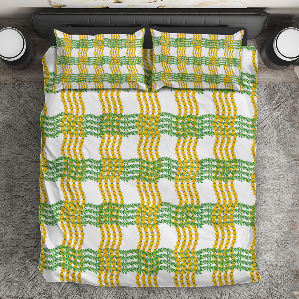 Aloha Hawaii Ilima Maile Lei Bedding Set Palaka Inspired Hawaiian-plaid White LT14 White - Polynesian Pride