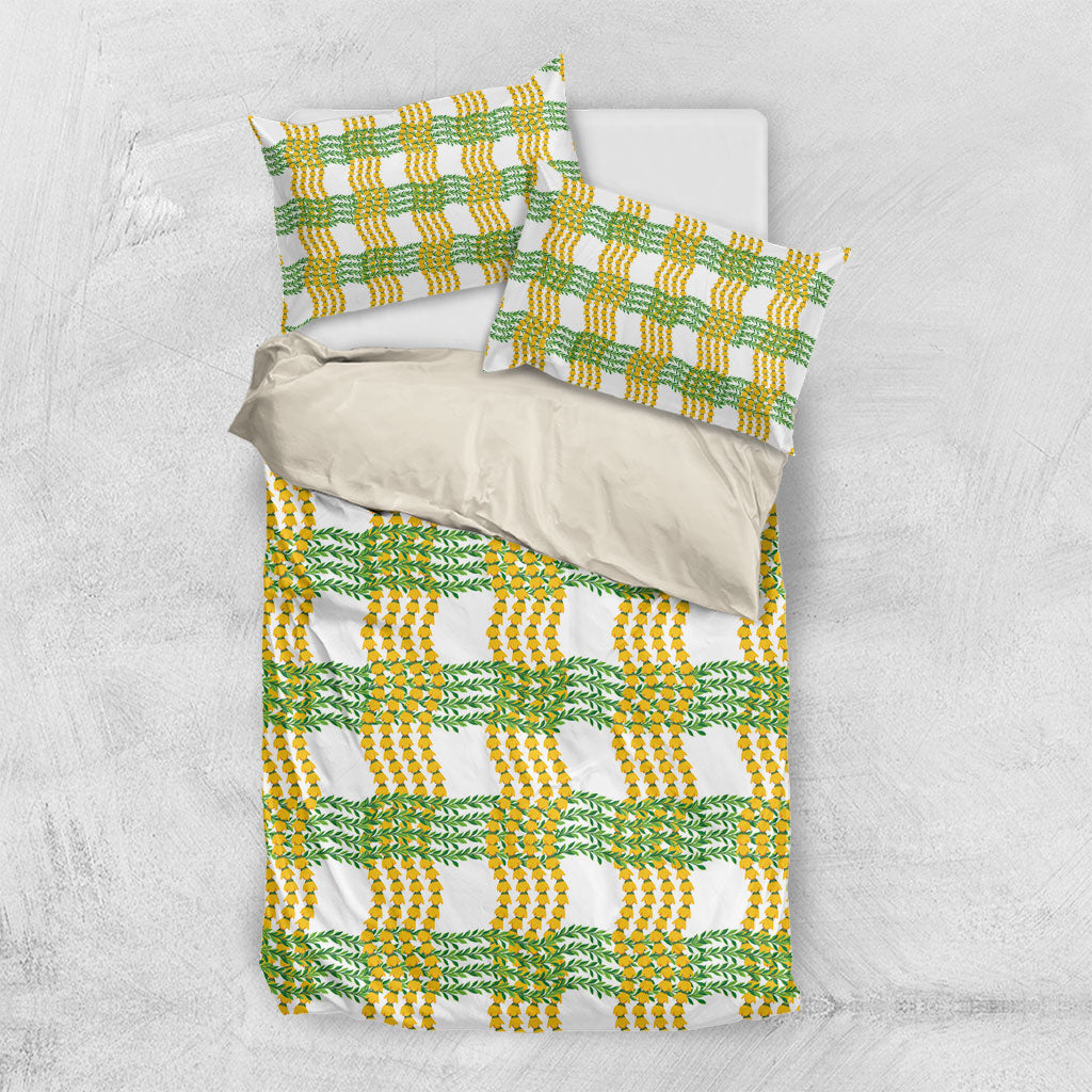 Aloha Hawaii Ilima Maile Lei Bedding Set Palaka Inspired Hawaiian-plaid White